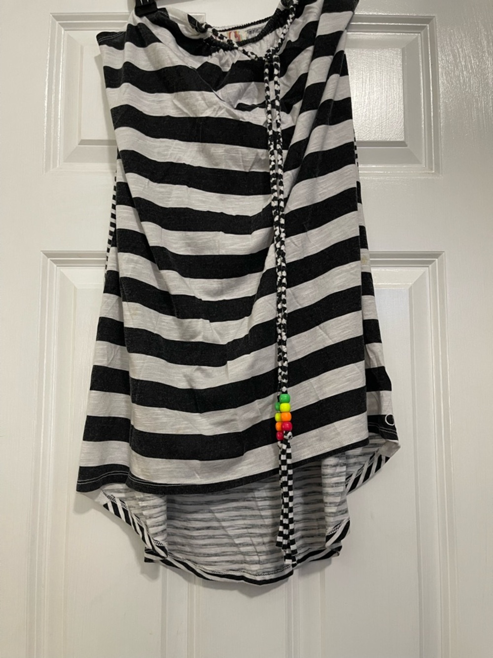 OP Black & White Striped Sleeveless Tunic with Beaded Drawstring